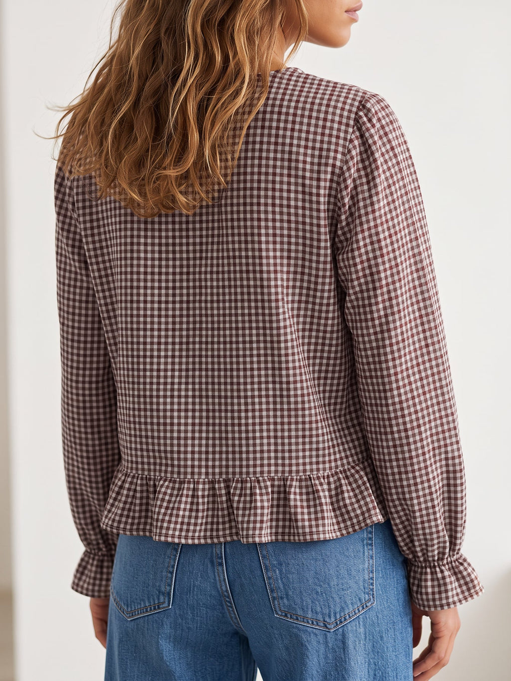 Elise brown check off-the-shoulder blouse – view 3