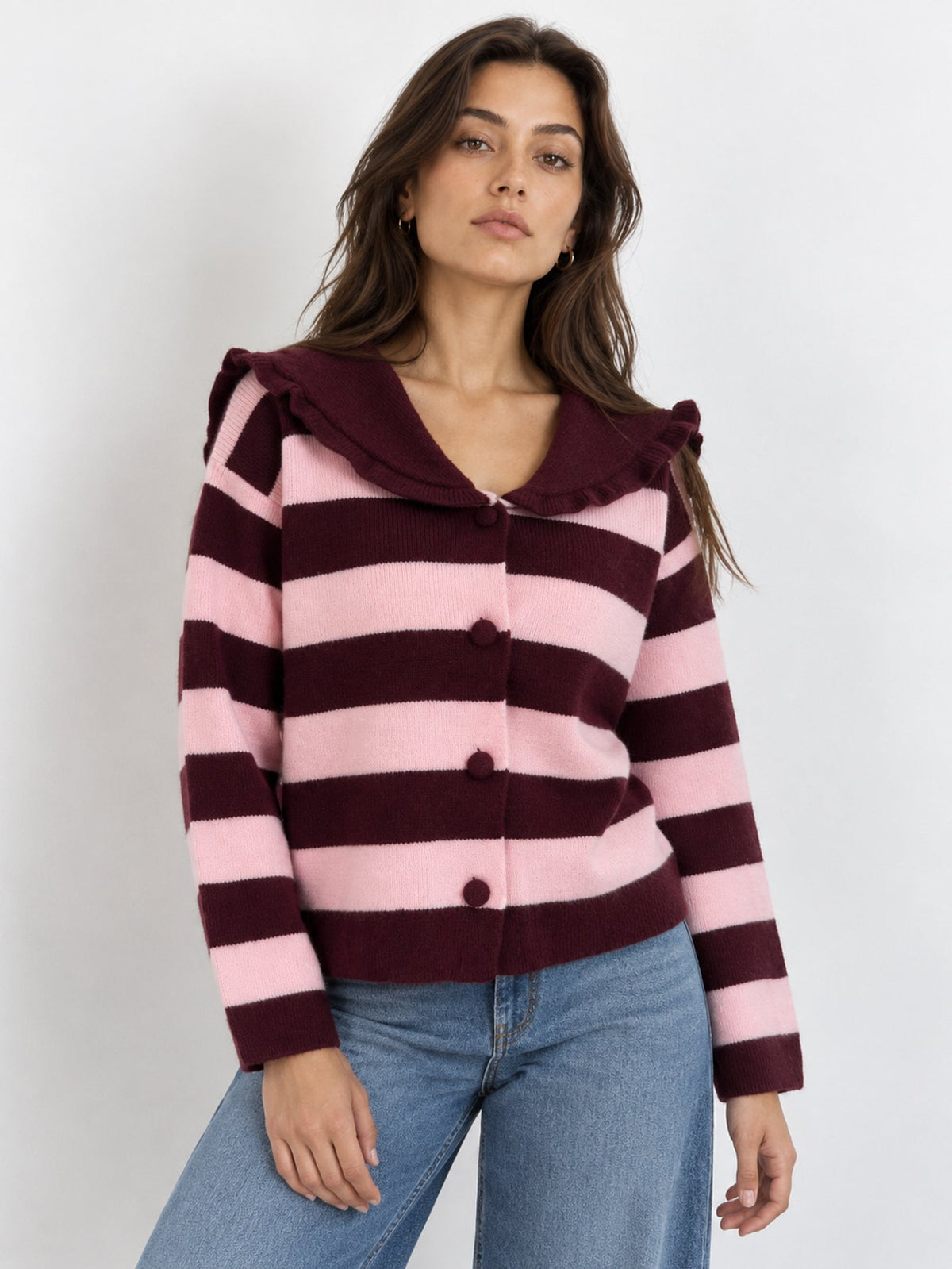 Leonor burgundy striped knit cardigan