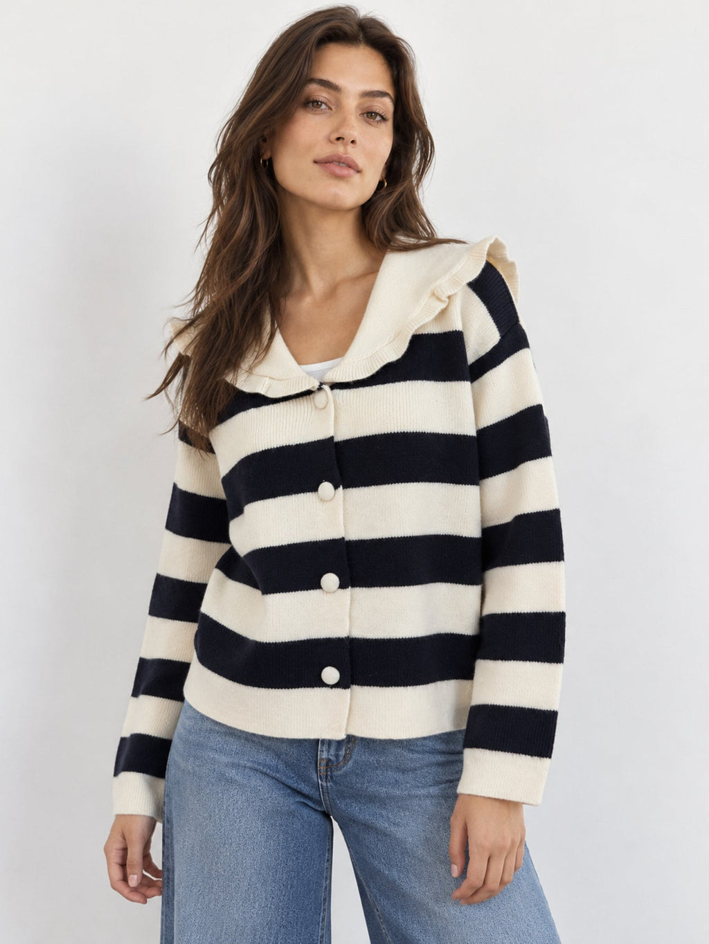 Leonor navy striped knit cardigan – view 2