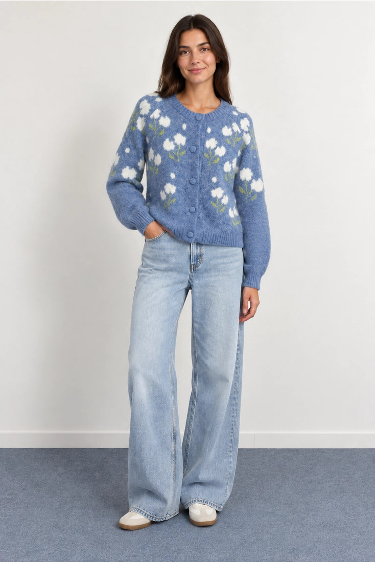 White Flower knit cardigan