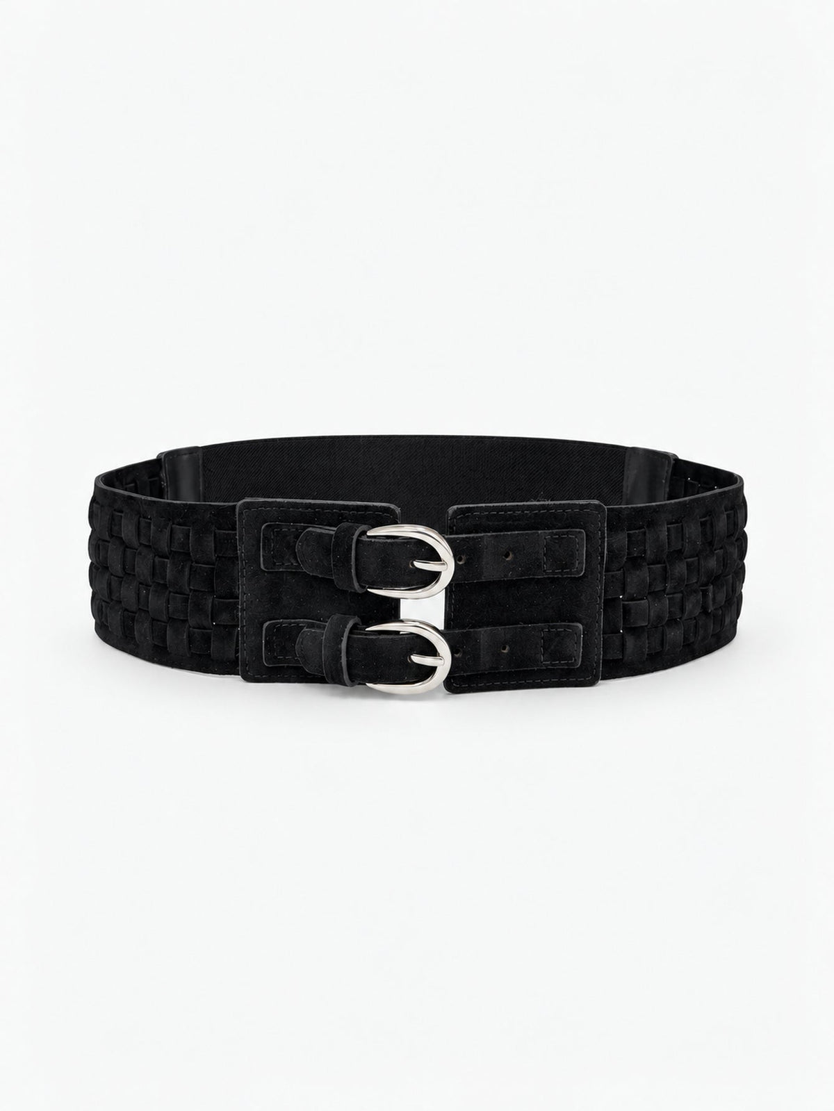 Nina black woven belt with double buckle