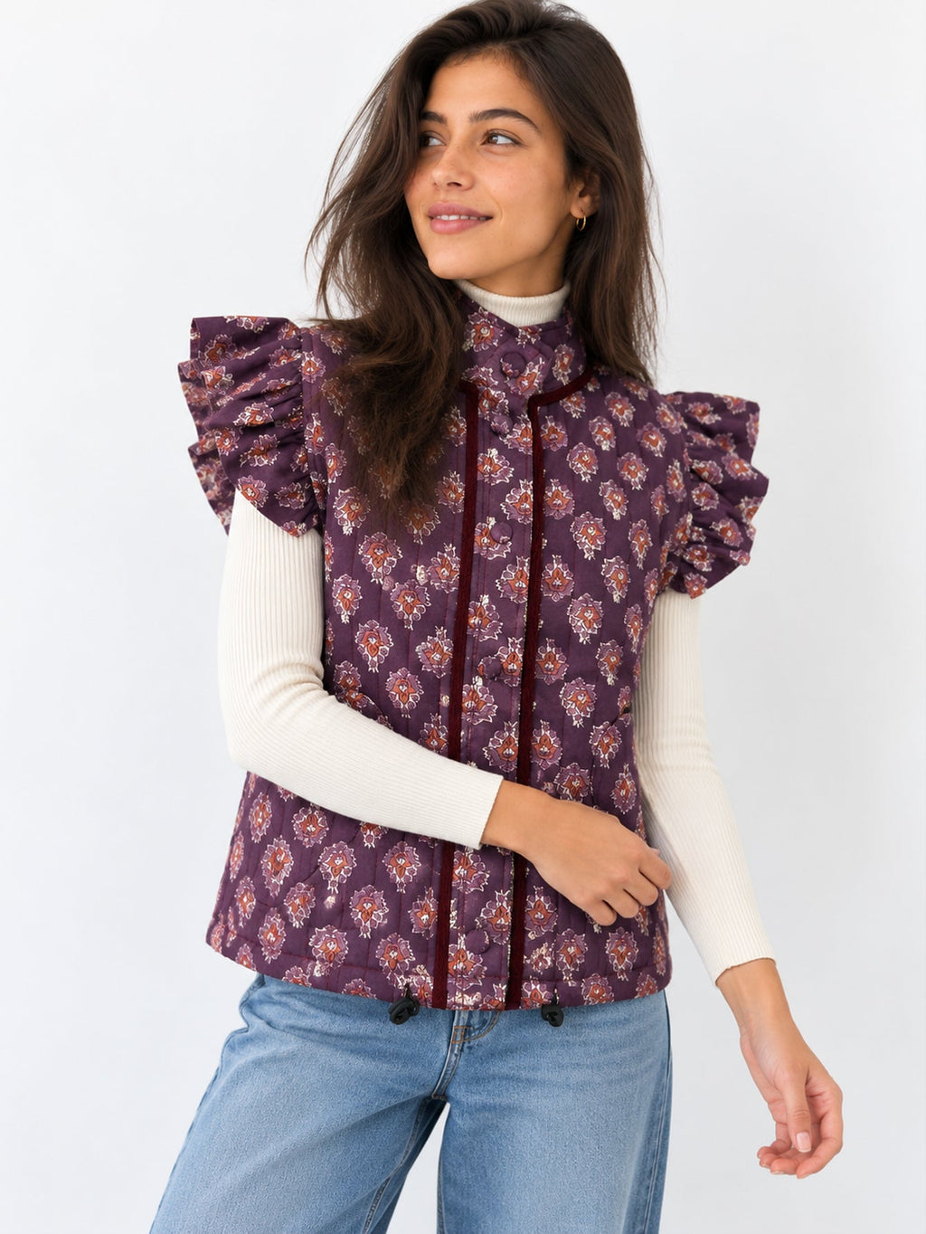 Matilde purple printed quilted vest